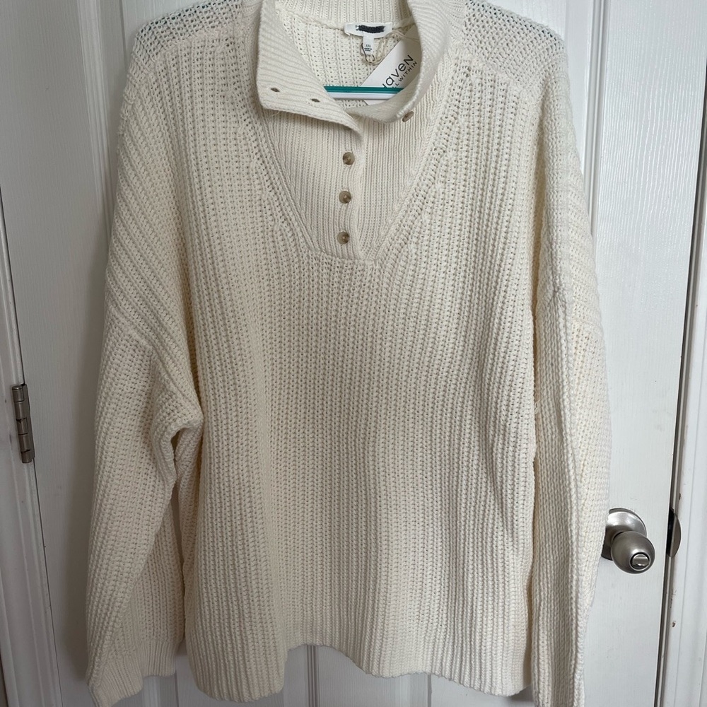Haven Well Within Chic Ivory Cowl Neck Sweater with Button Accents